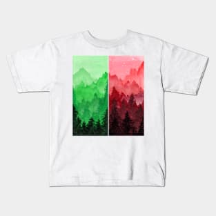 Red and Green Christmas Forest Kids T-Shirt